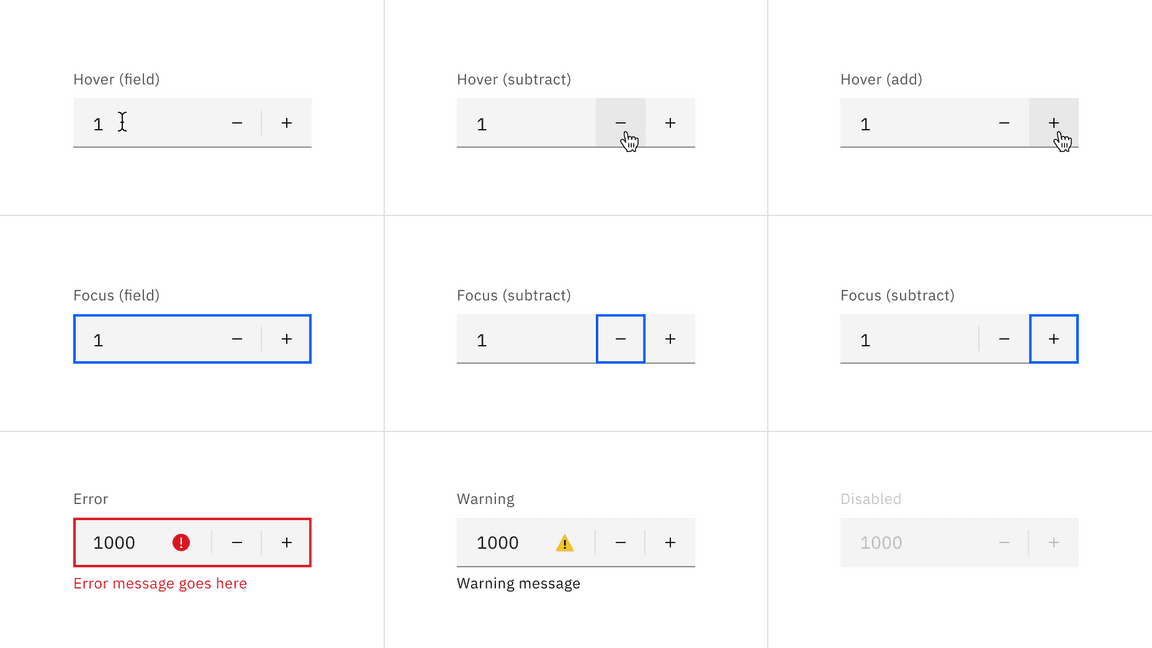 Fixed number input interactive states