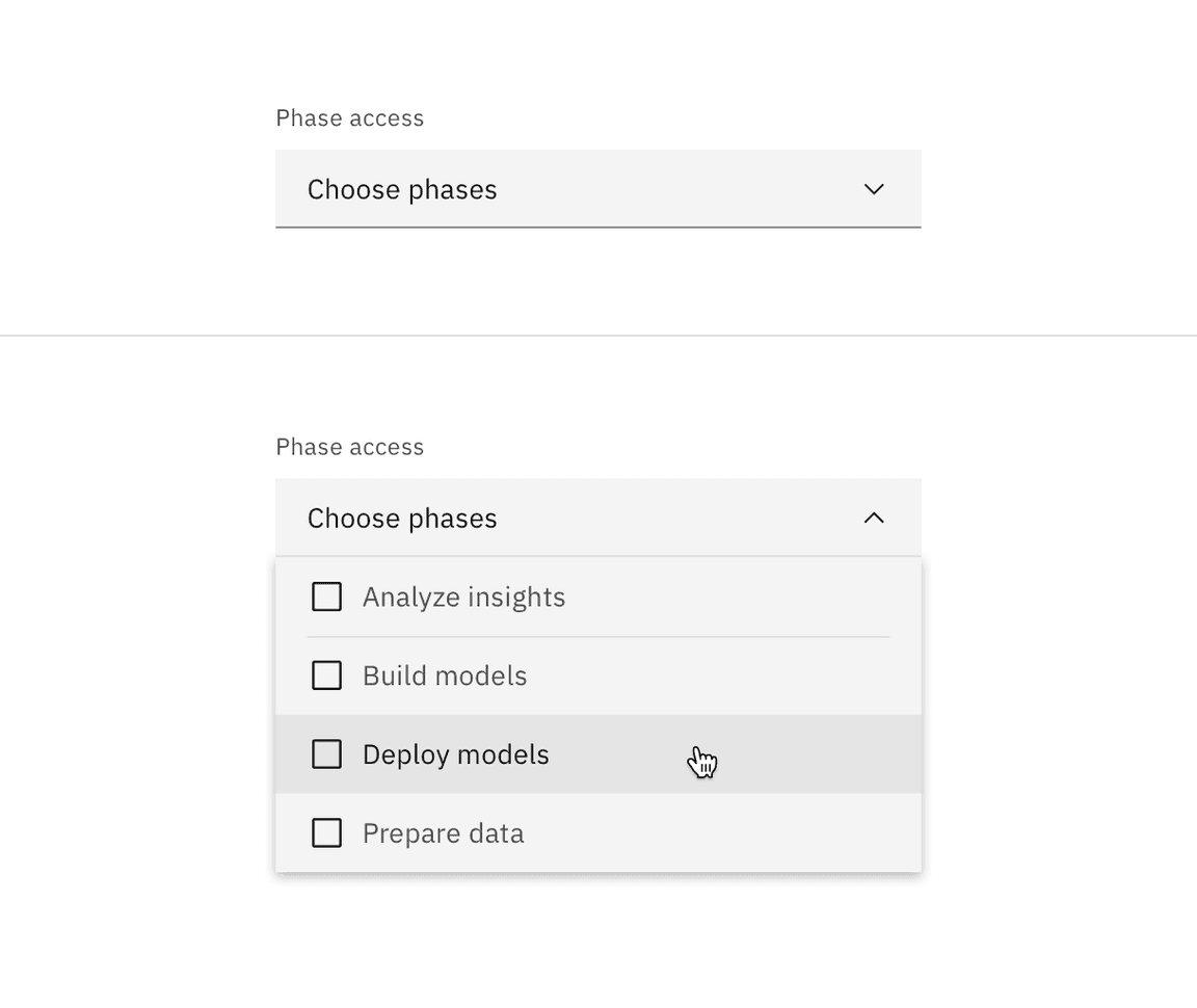 Fixed multiselect dropdown closed and open states.